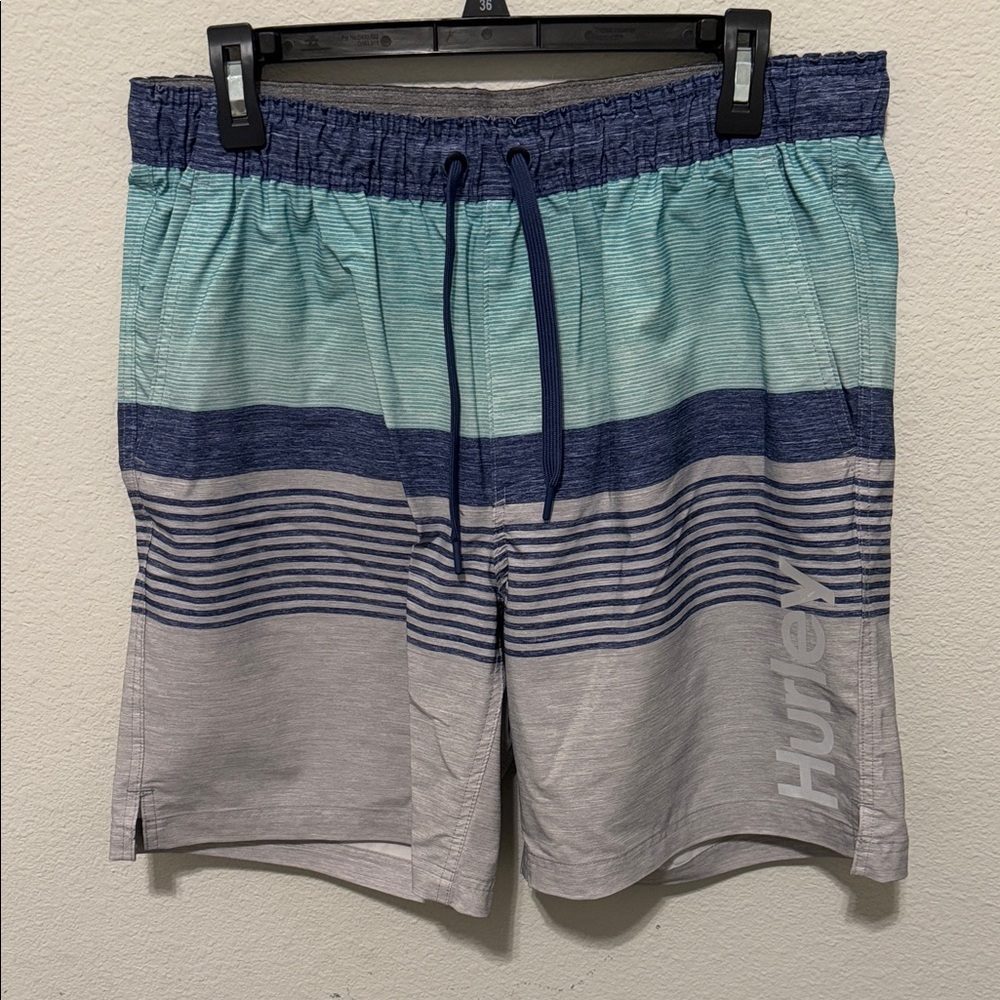 Hurley Men's Aqua and Gray Swim Trunks